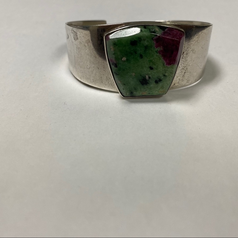 JAY KING DTR BRACELET STERLING SILVER CUFF GREEN RED NATURAL STONE SIGNED 41.5 g